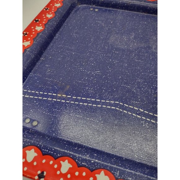 Vintage Denim Blue Jeans Red Bandana Rectangular Folding Metal Tin TV Tray, READ - Picture 7 of 16